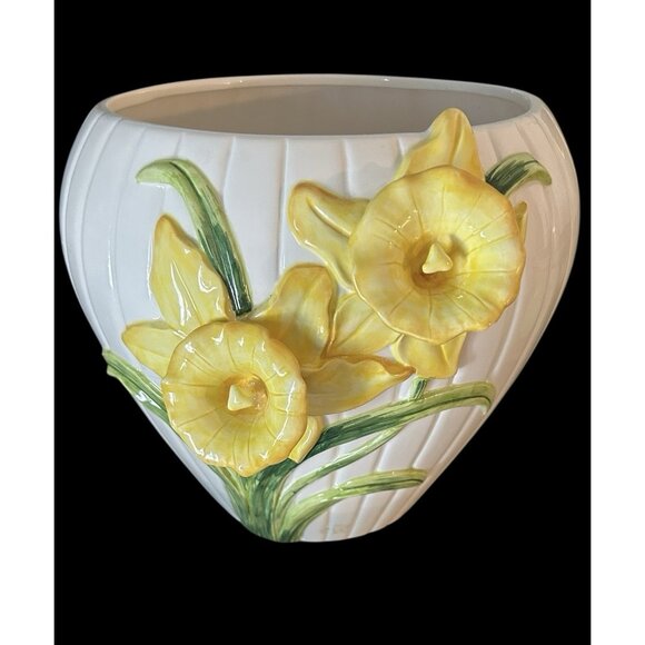 Fitz And Floyd 3D Daffodil Cache Pot Planter Vintage EUC 1990 Japan Large 9.5x10 - Picture 1 of 14
